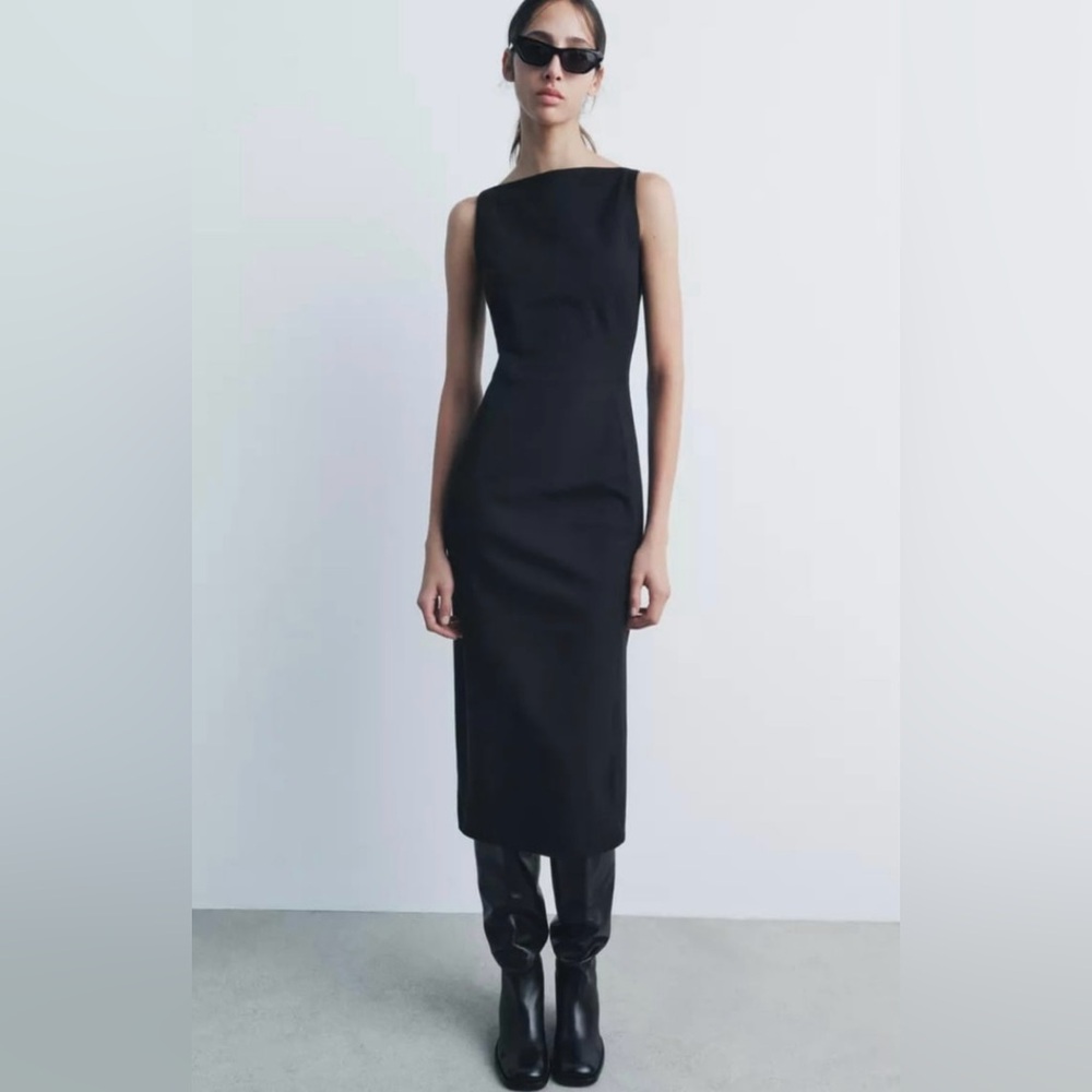 NWT ZARA Black Sleeveless Midi Dress ZW Woman Collection XS